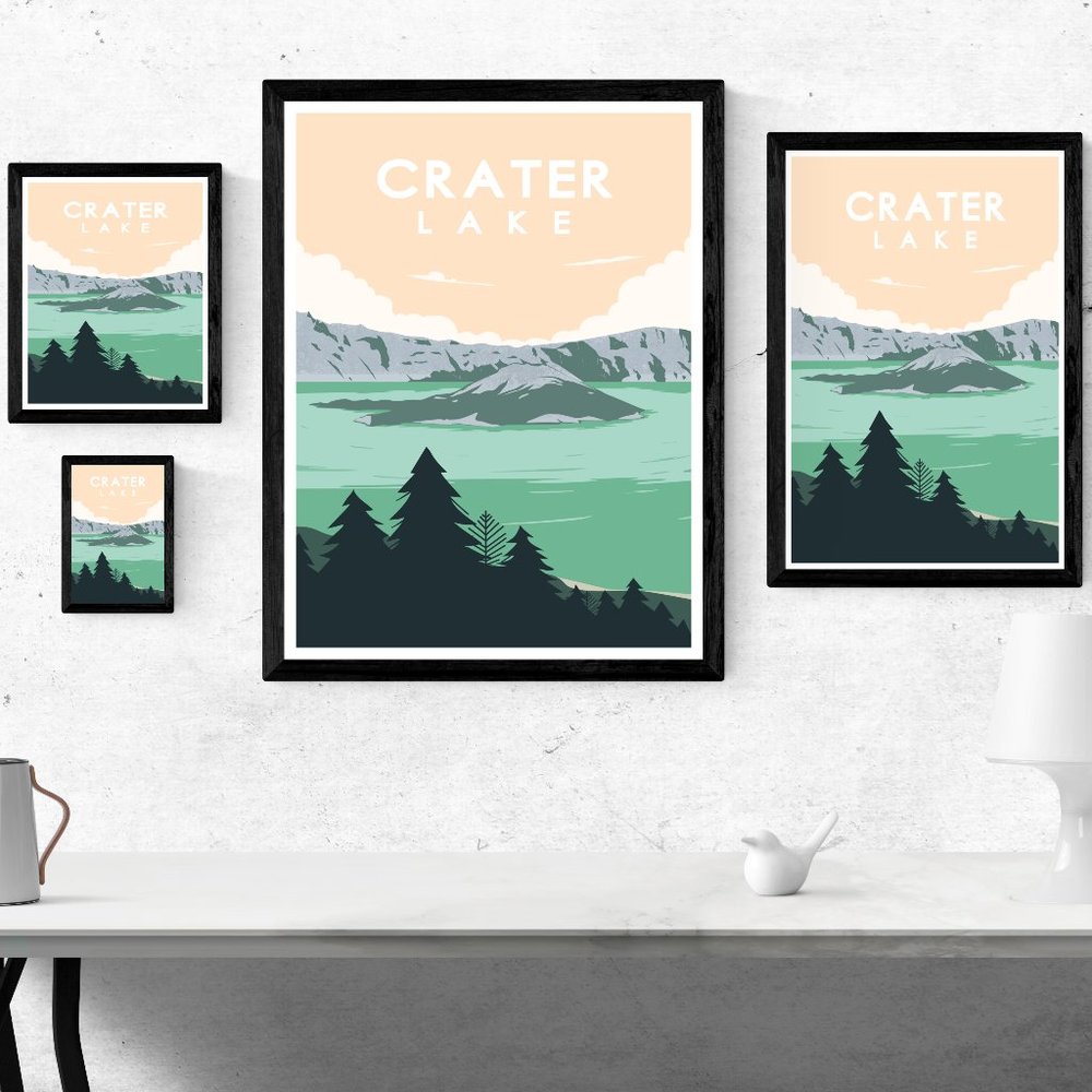 Crater Lake National Park Poster Art Print | 8x10 | 12x18 | 18x24 | Minimalist